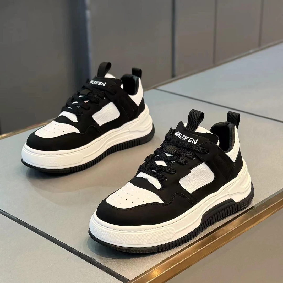 【DQVO户外】潮流黑白熊猫厚底板鞋男时尚百搭低帮鞋潮男士厚底板鞋