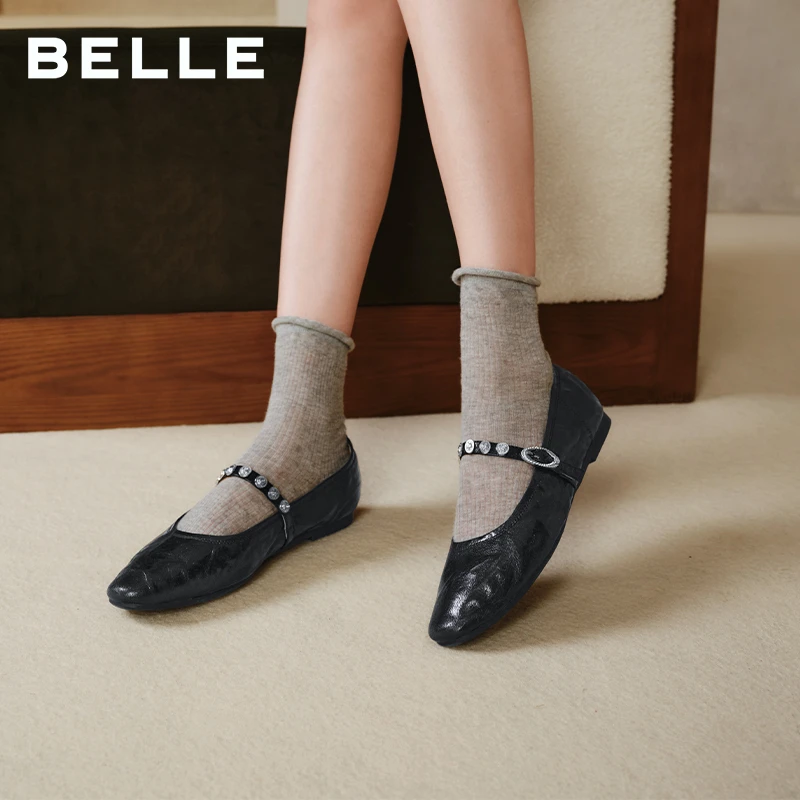 百丽圆舞曲真皮玛丽珍鞋女鞋25秋季新款复古百搭软底舒适浅口单鞋