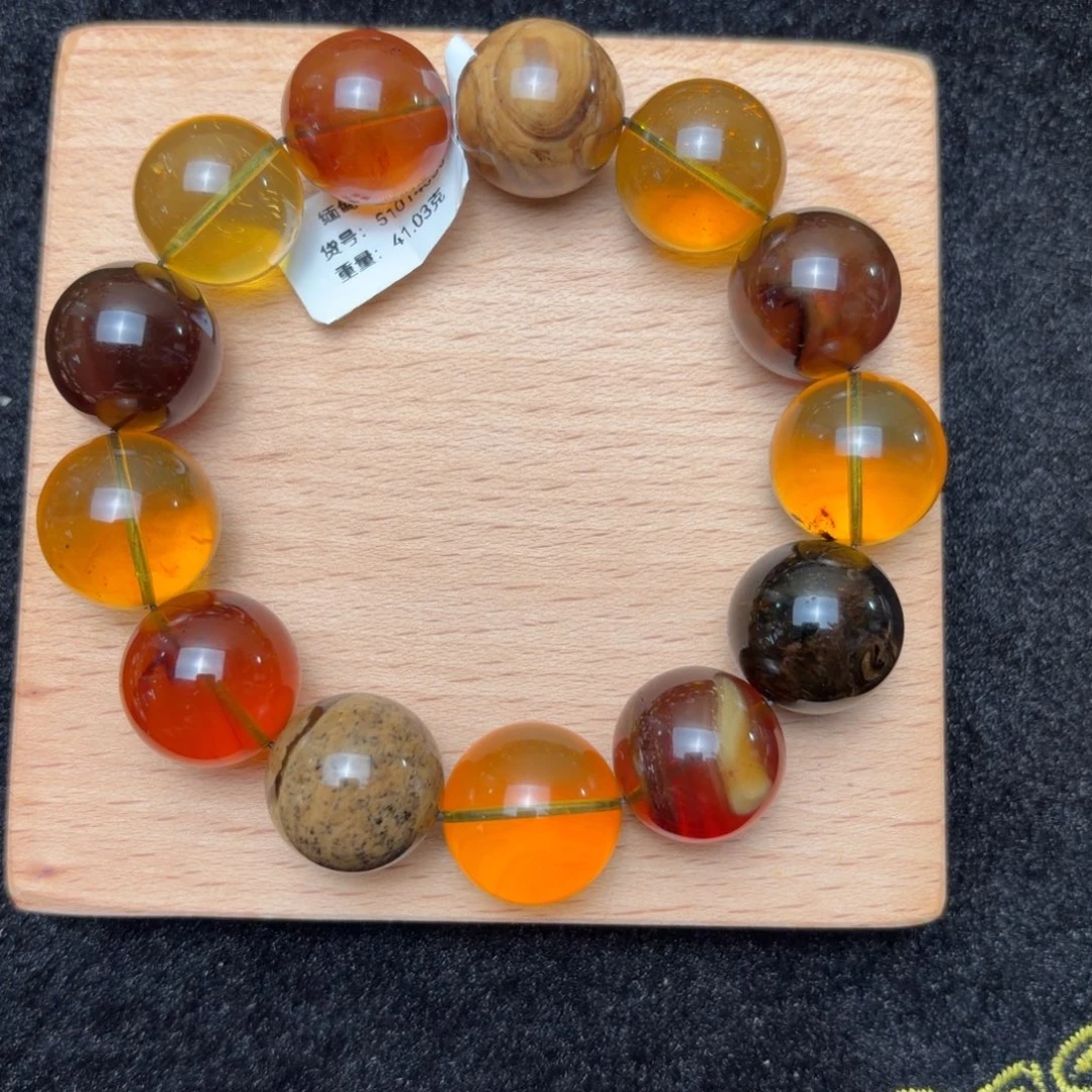 琥珀未镶嵌珠宝奇石18mm多宝单圈