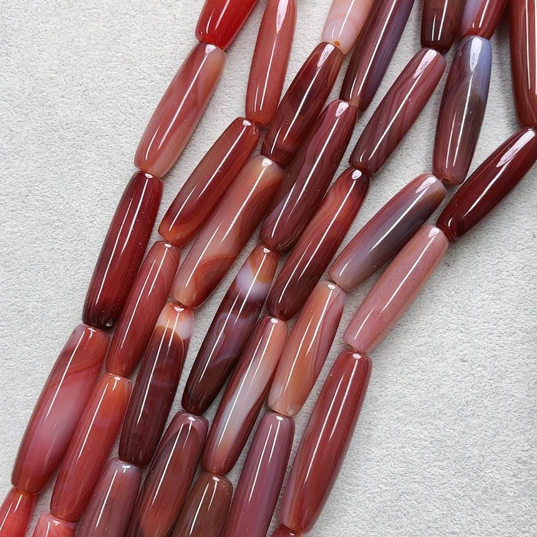 玛瑙/玉髓未镶嵌珠宝半成品12×46红玛大枣珠一条