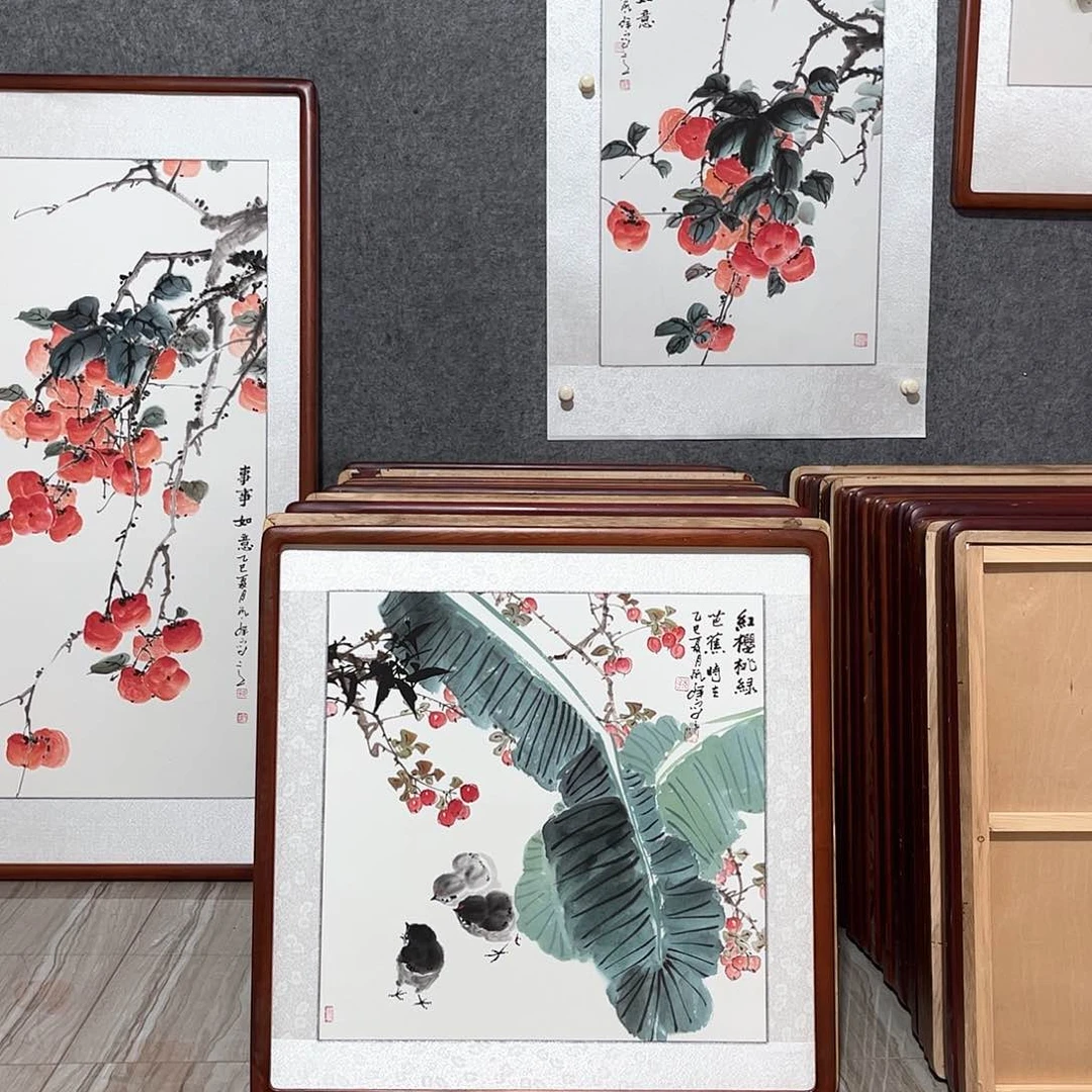 国画书画作品带框63×63