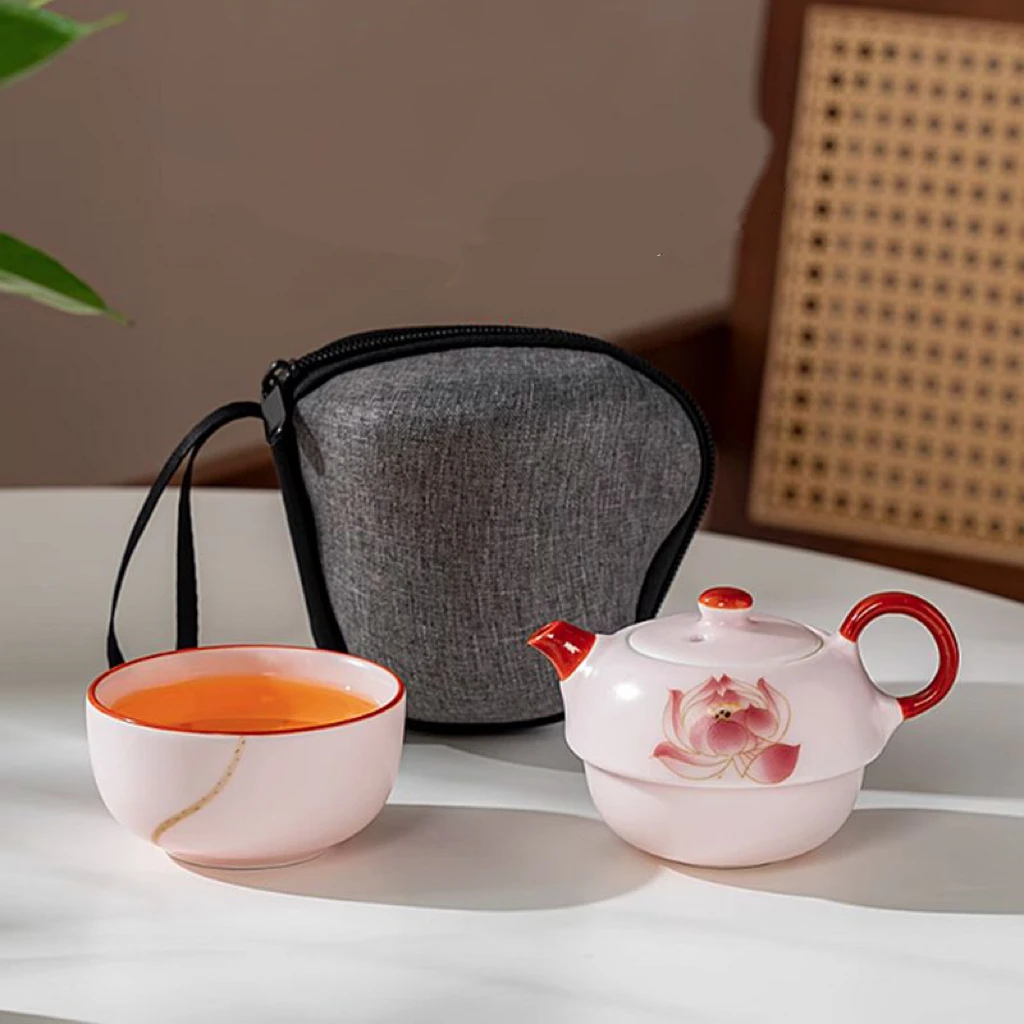 粉汝【荷花】个人泡单人泡当代汝窑便携旅行茶具户外C0870