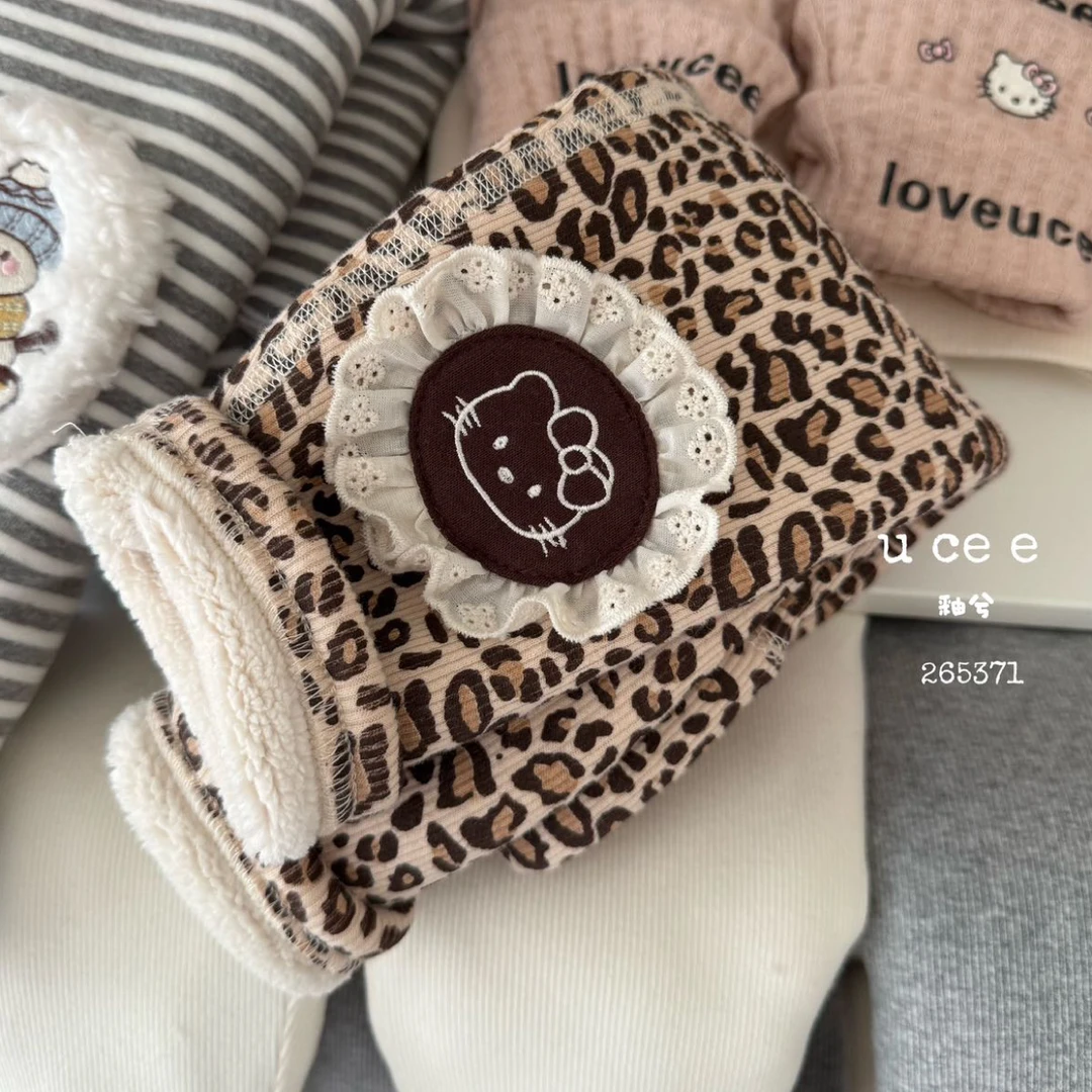 釉兮 25冬 5371女童豹纹kitty加厚800克羊驼绒打底裤