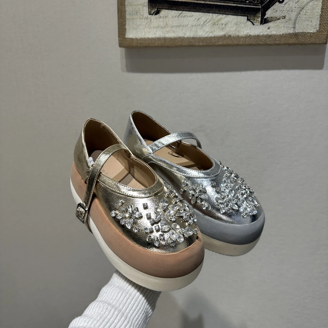 2188-10带钻板鞋女2025秋季新款做魔术贴松糕厚底运动休闲