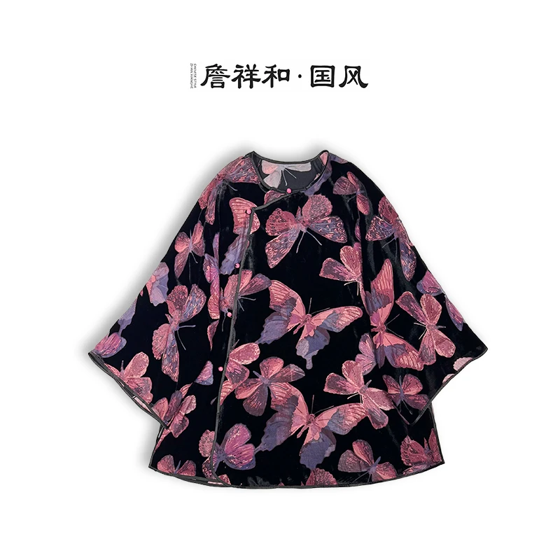 『花开锦绣』詹祥和·复古新中式桑蚕丝丝绒剪花手工高定上衣