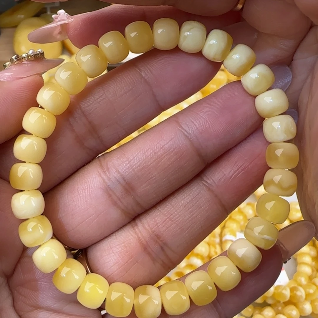 蜜蜡未镶嵌手串金白老型手串