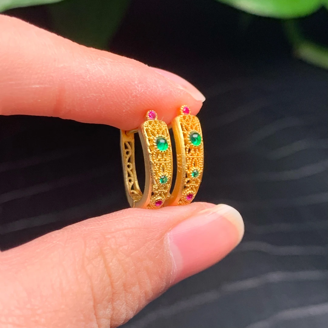 翡翠耳包银S925镶嵌 内径尺寸13.4mm