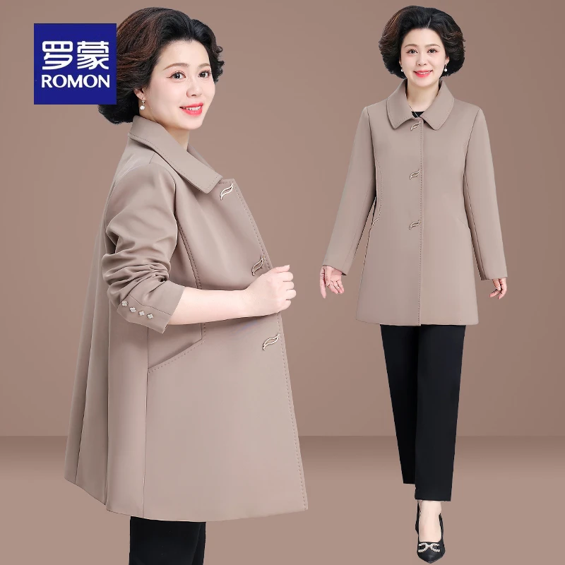 罗蒙妈妈秋装外套中长款风衣2025新款中老年女装春秋贵气时尚上衣