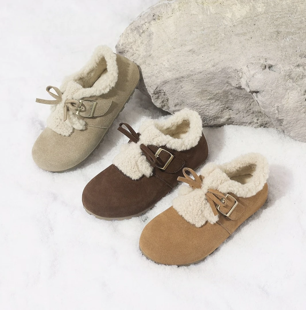 2025冬季新款时尚喵喵吐司勃肯鞋女款内加绒保暖休闲棉鞋雪地靴