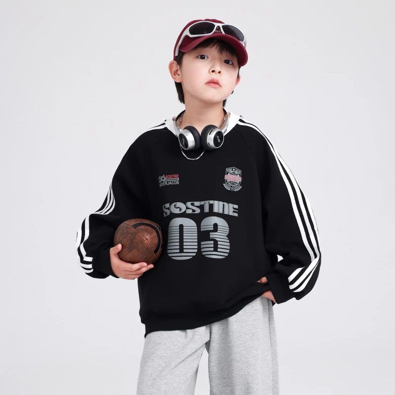 儿童2025新款韩式字母渐变印花设计感卫衣男女童酷帅百搭上衣