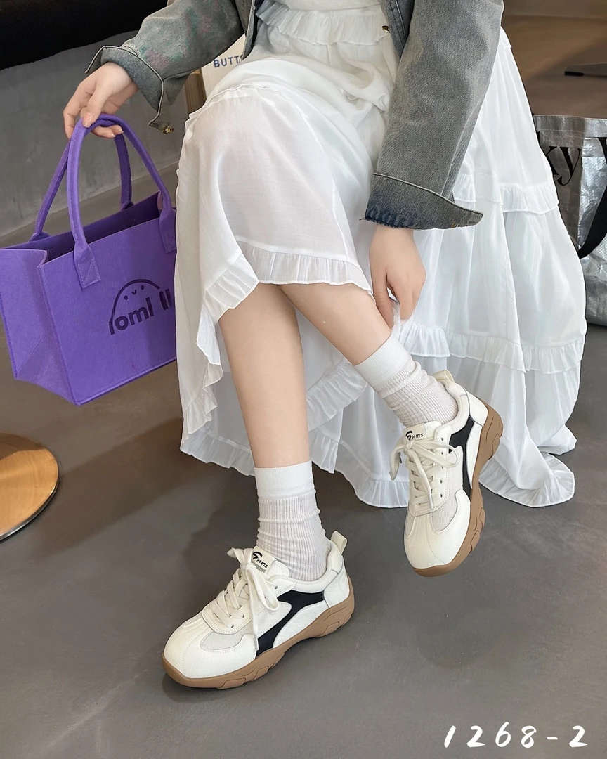 跟高4cm~超火拼色厚底增高德训鞋2025新款春季复古轻便1268-2#