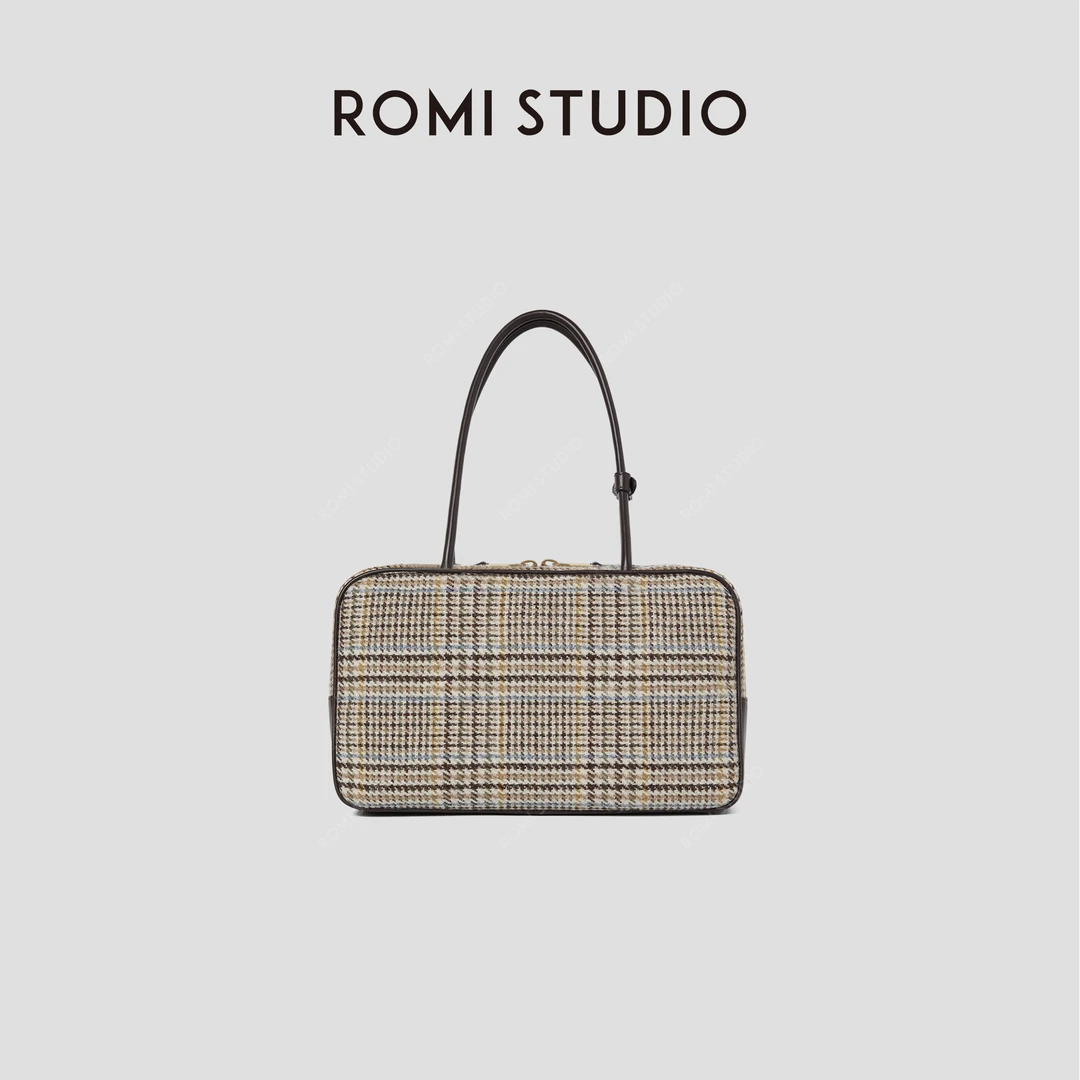 ROMI STUDIO“英伦复古”千鸟格大容量单肩手提公文包 RW24WP31272