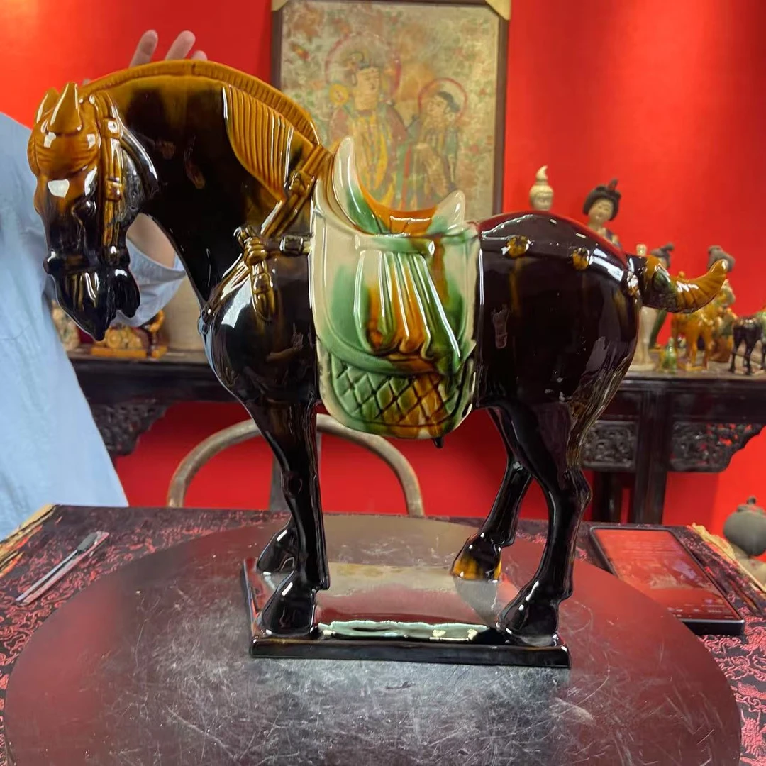 大马黑色 通用链接 唐三彩陶瓷三彩马，人俑 主播展示品