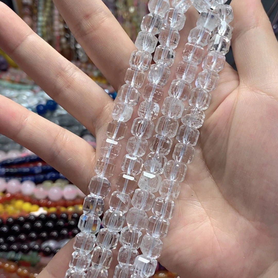 玛瑙/玉髓未镶嵌珠宝半成品白水晶方糖一条卡8mm