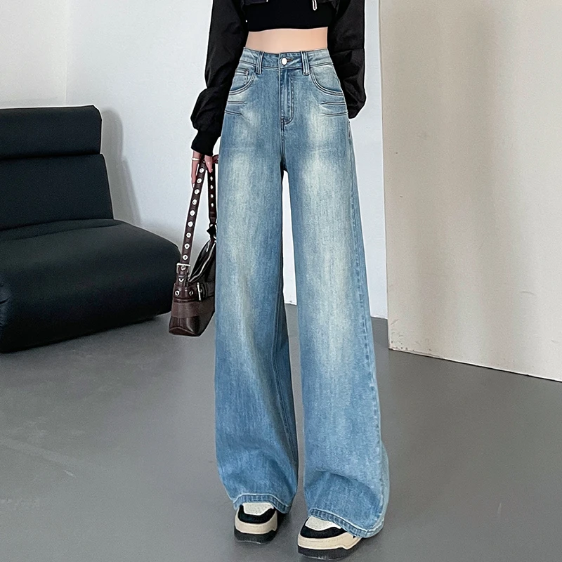 歌芭黛·早春新款小个子百搭直筒宽松阔腿裤牛仔裤女加长X3360