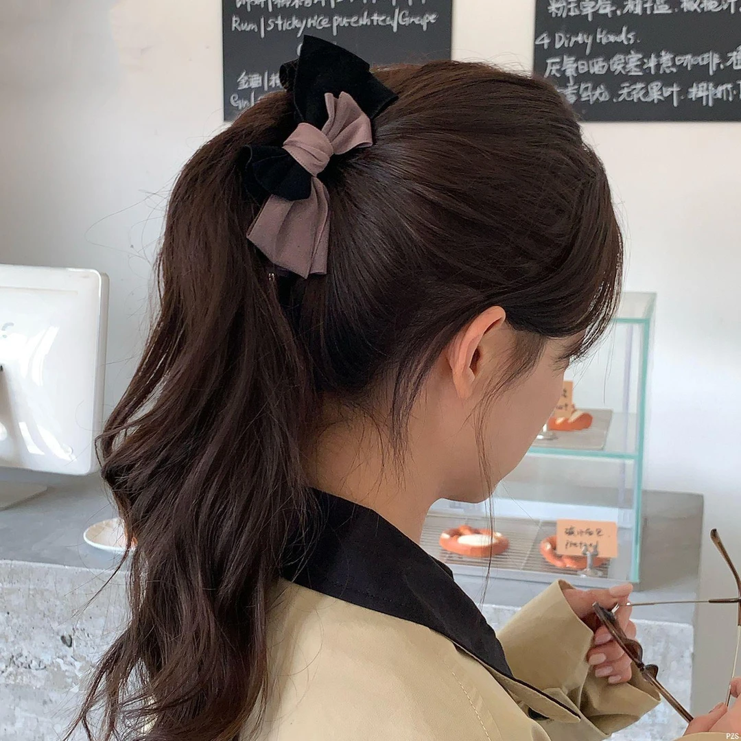 巴恩可露丽！撞色麂皮绒蝴蝶结香蕉夹发卡高马尾竖夹后脑勺扭扭夹