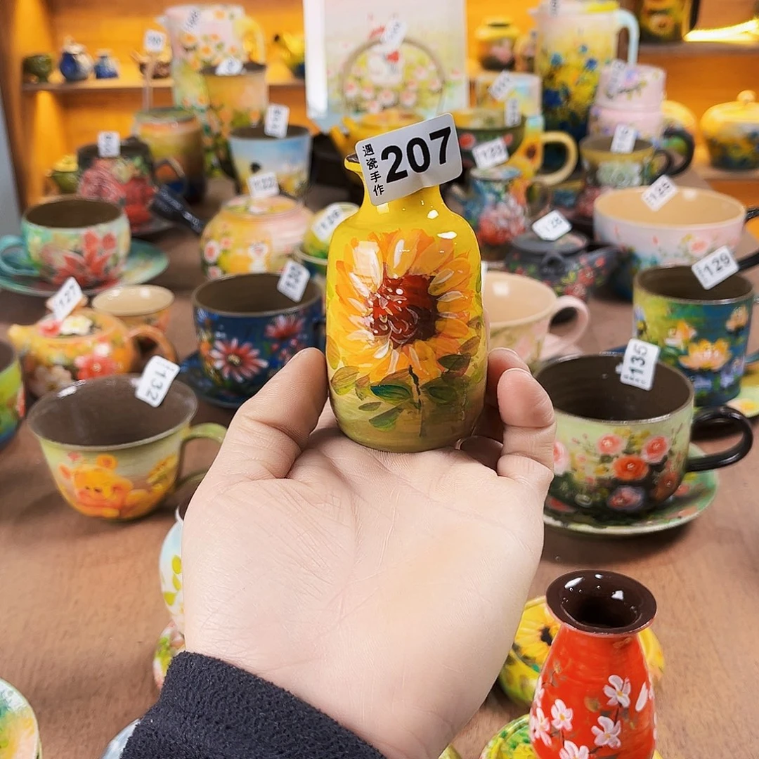 杯吉*宝纯纯油画风花瓶