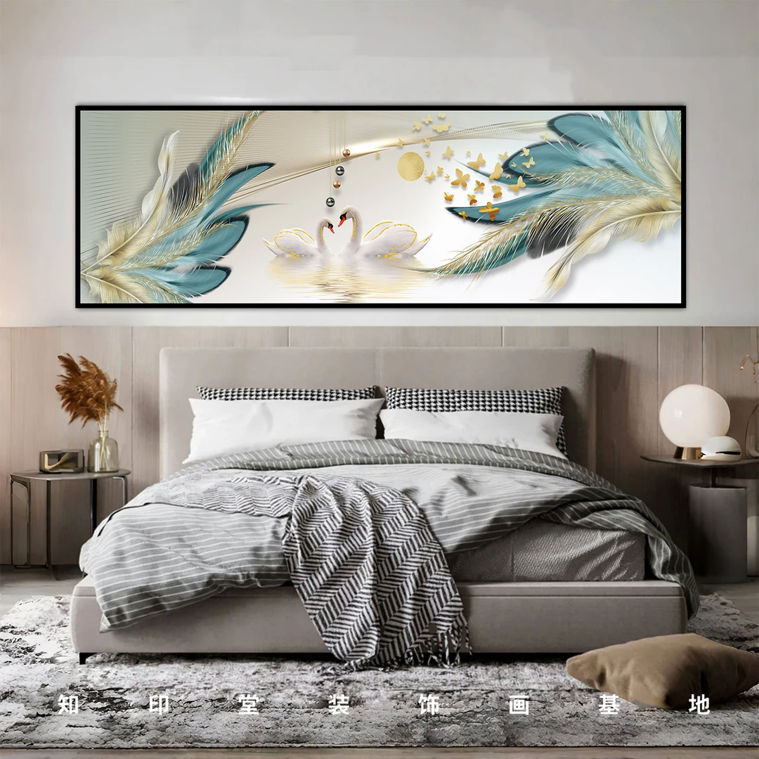 卧室装饰画床头自粘画现代沙发主卧客厅宾馆翻新贴画背景墙壁纸画