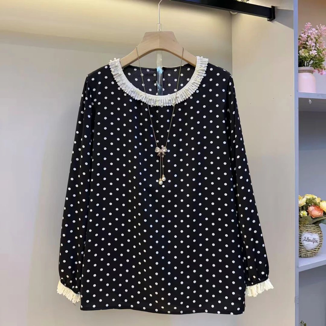 欧货2025大码女装简约名媛风气质波点女人衫