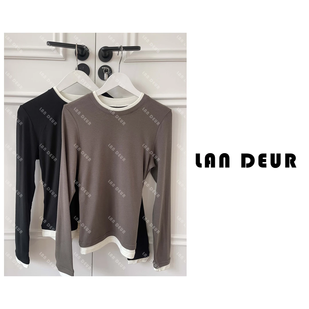 JIUJIU【云柔格调】时尚百搭气质撞色拼接套头长袖打底秋冬T恤女