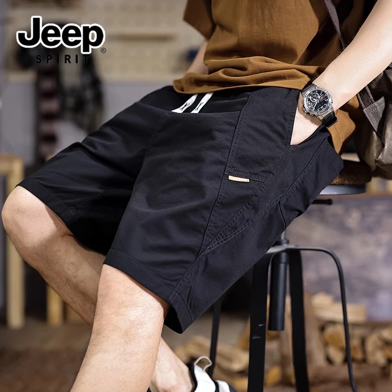 吉普夏季薄款纯棉潮牌工装短裤男宽松新款男士中裤运动休闲五分裤