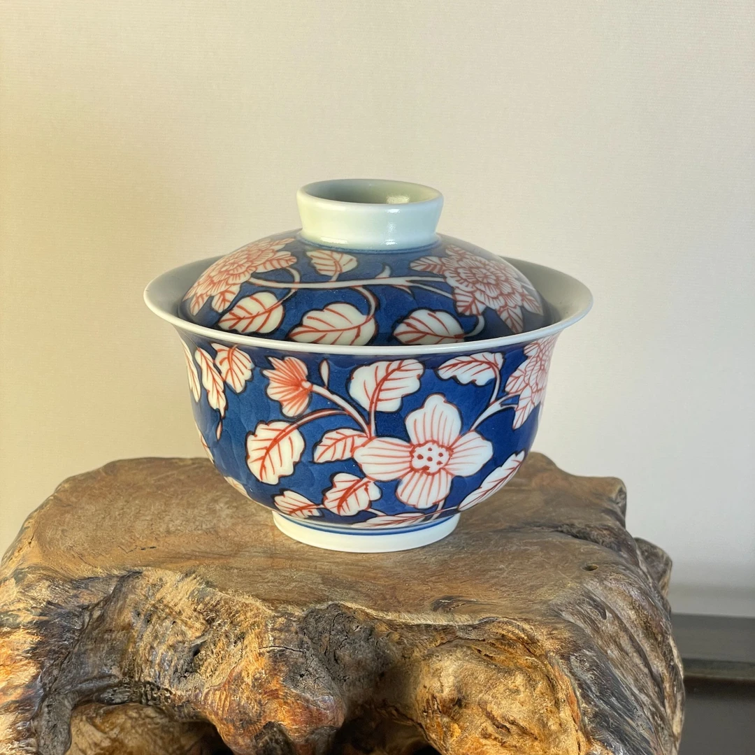 雨溪 古典花卉盖碗 10341