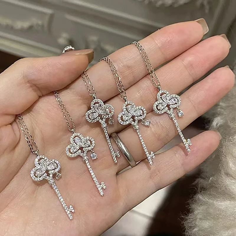 坠链均925银锆石 2025新款皇冠钥匙项链轻奢小众高级感不掉色纯银