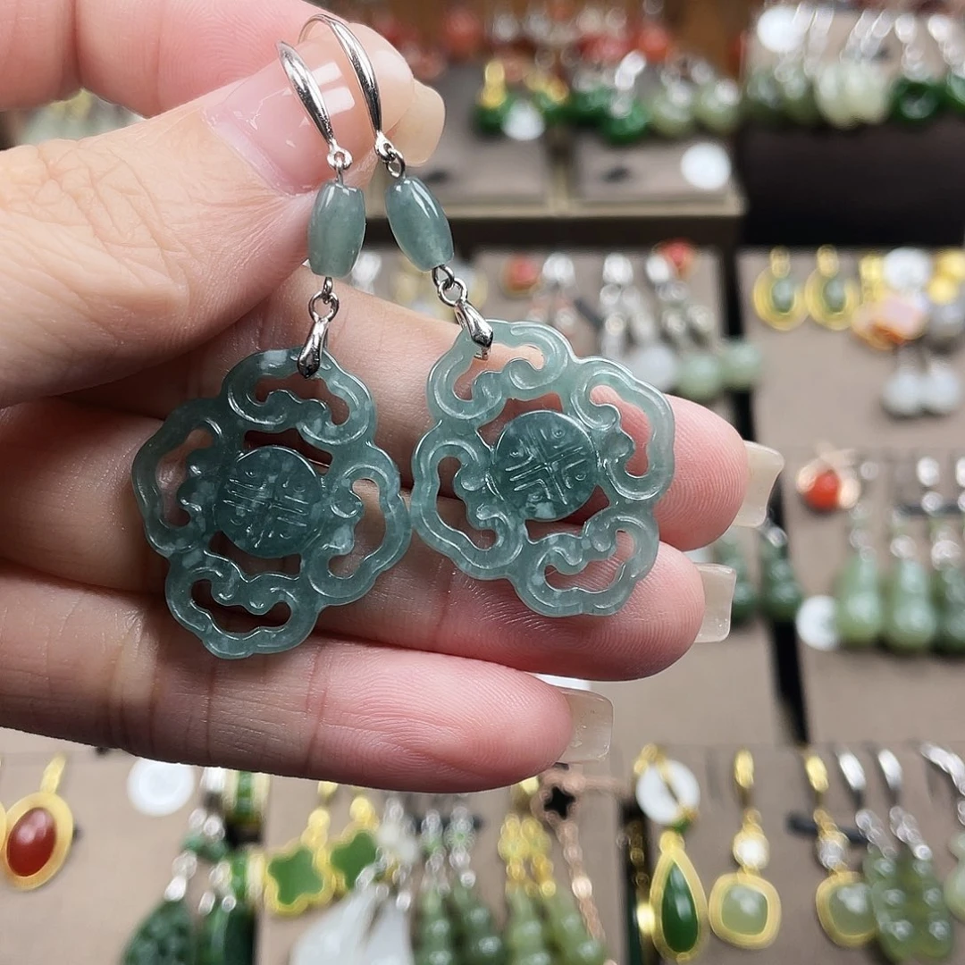 翡翠银S925镶嵌耳饰