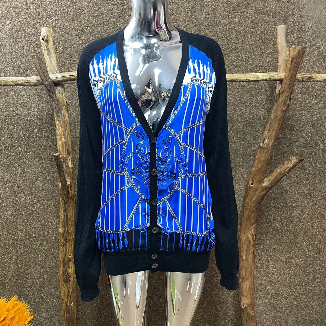99新 VERSACE/范思哲 真丝拼接针织开衫 L码 非专柜原吊