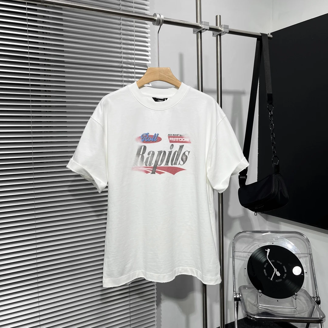 2025新款潮牌美式潮流圆领印花短袖T恤男士重磅纯棉宽松半袖体恤