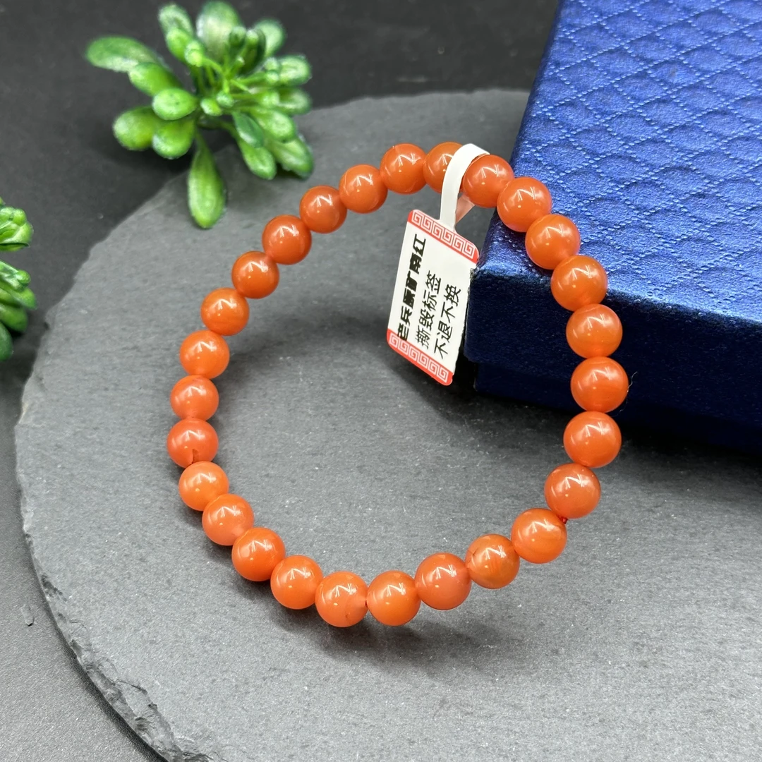 原矿无优化（编31-1）冰红樱桃红素圈南红手串7mm+单圈多样性发1条