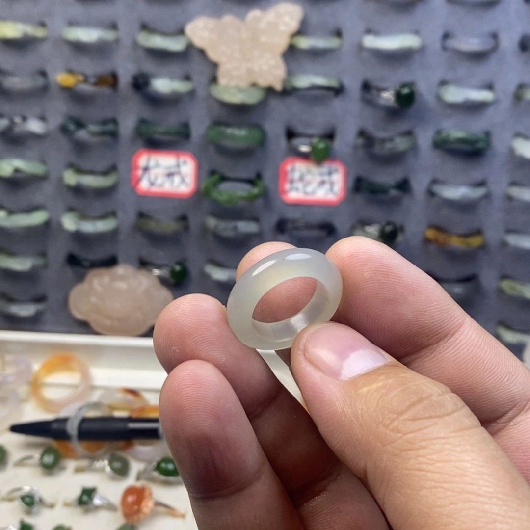 蛇纹石玉戒指未镶嵌心***酱15