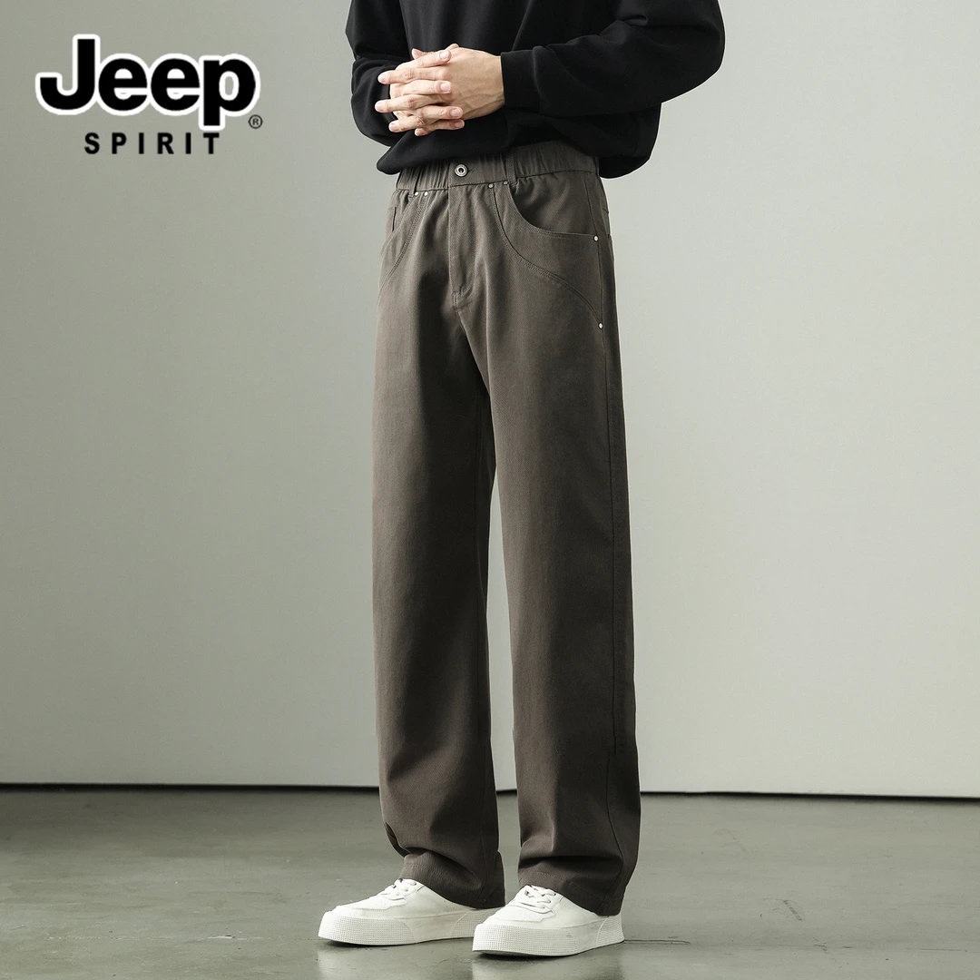 JEEPSPIRIT秋季新款设计感拼接休闲裤男美式复古宽松直筒百搭长裤