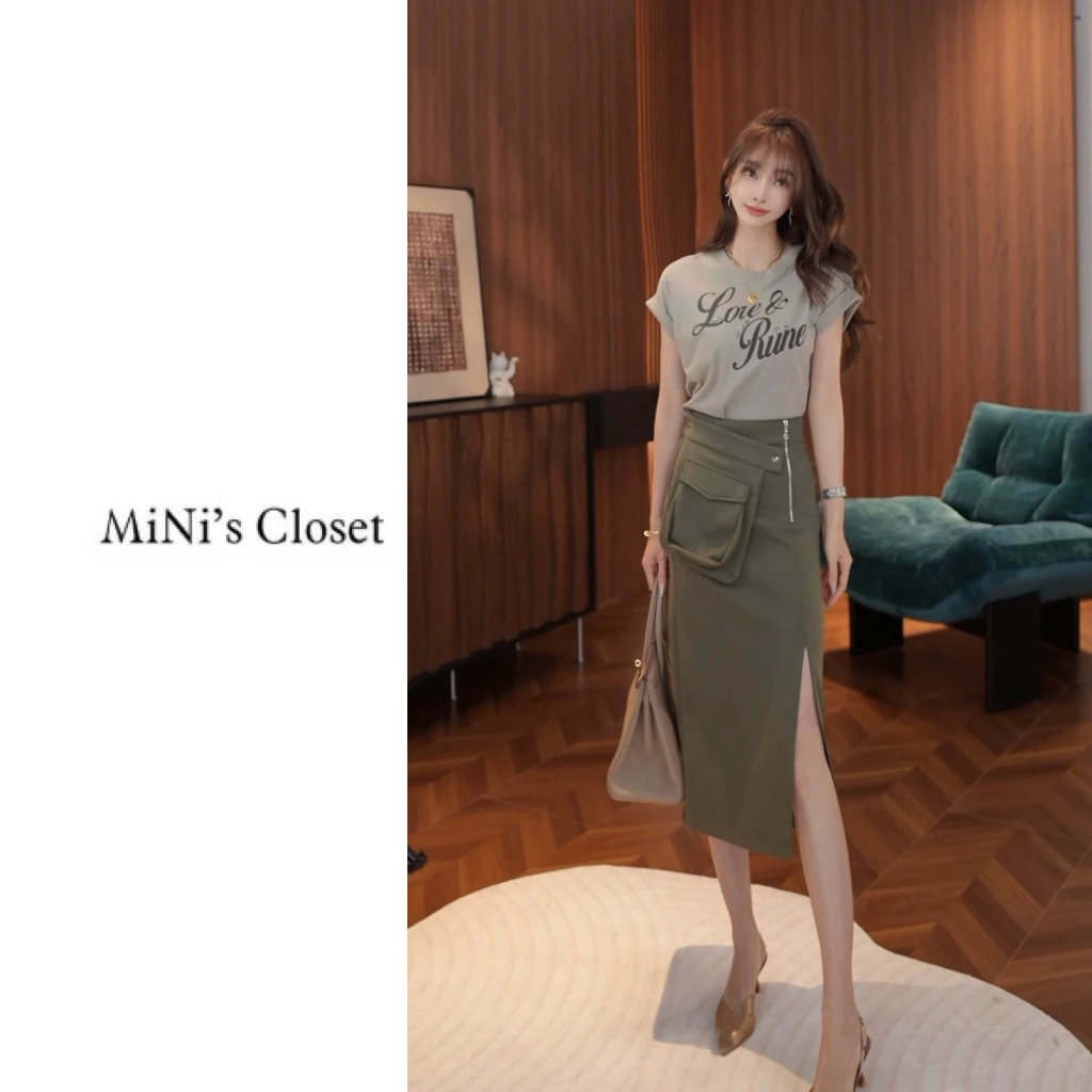 【酷飒风姿】新款原创设计师款工装风时尚减龄半身裙套装女JE1208