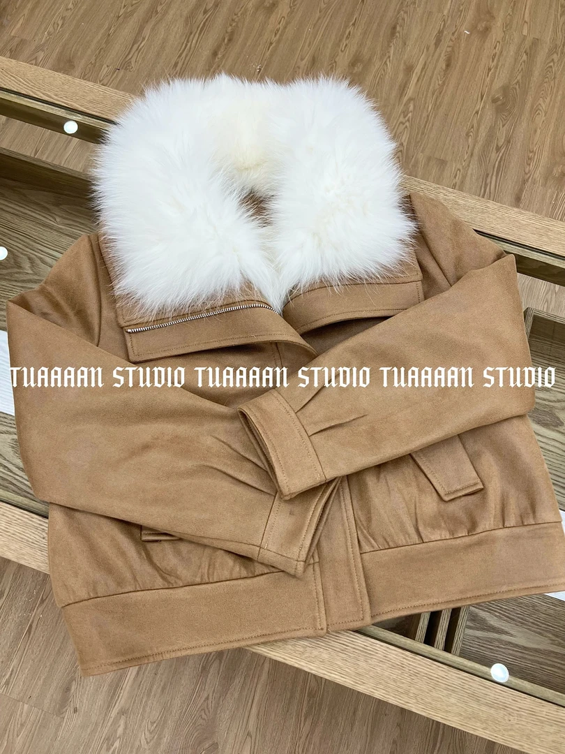 TUAAAAN"棉花糖"秋冬短款百搭加厚加绒皮毛一体棉服#TT6002