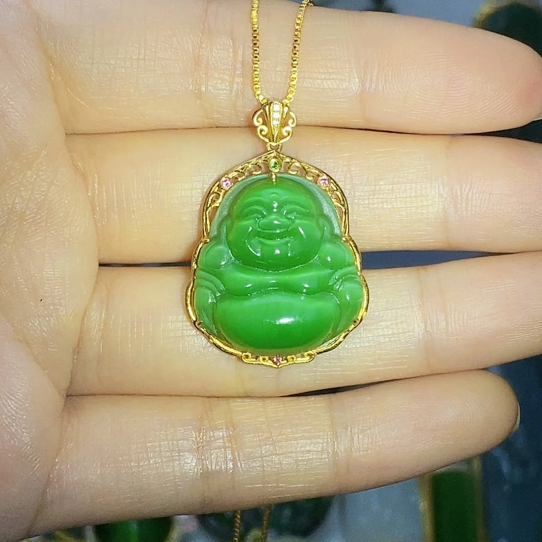 和田玉（碧玉）18K金镶嵌颈饰