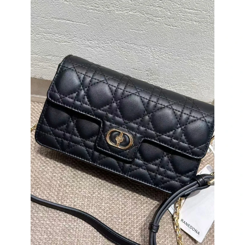 93079黑色2025新款时尚休闲菱格链条单肩斜挎女包小方包小包包