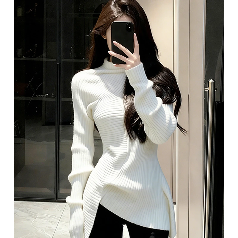 高级感气质漂亮休闲百搭2025秋冬季新款白色百搭不规则设计毛衣女