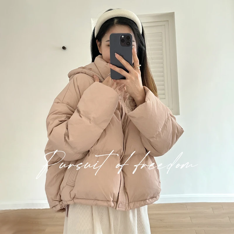 秋冬新款可拆卸连帽韩版宽松短款面包服休闲百搭加厚外套女