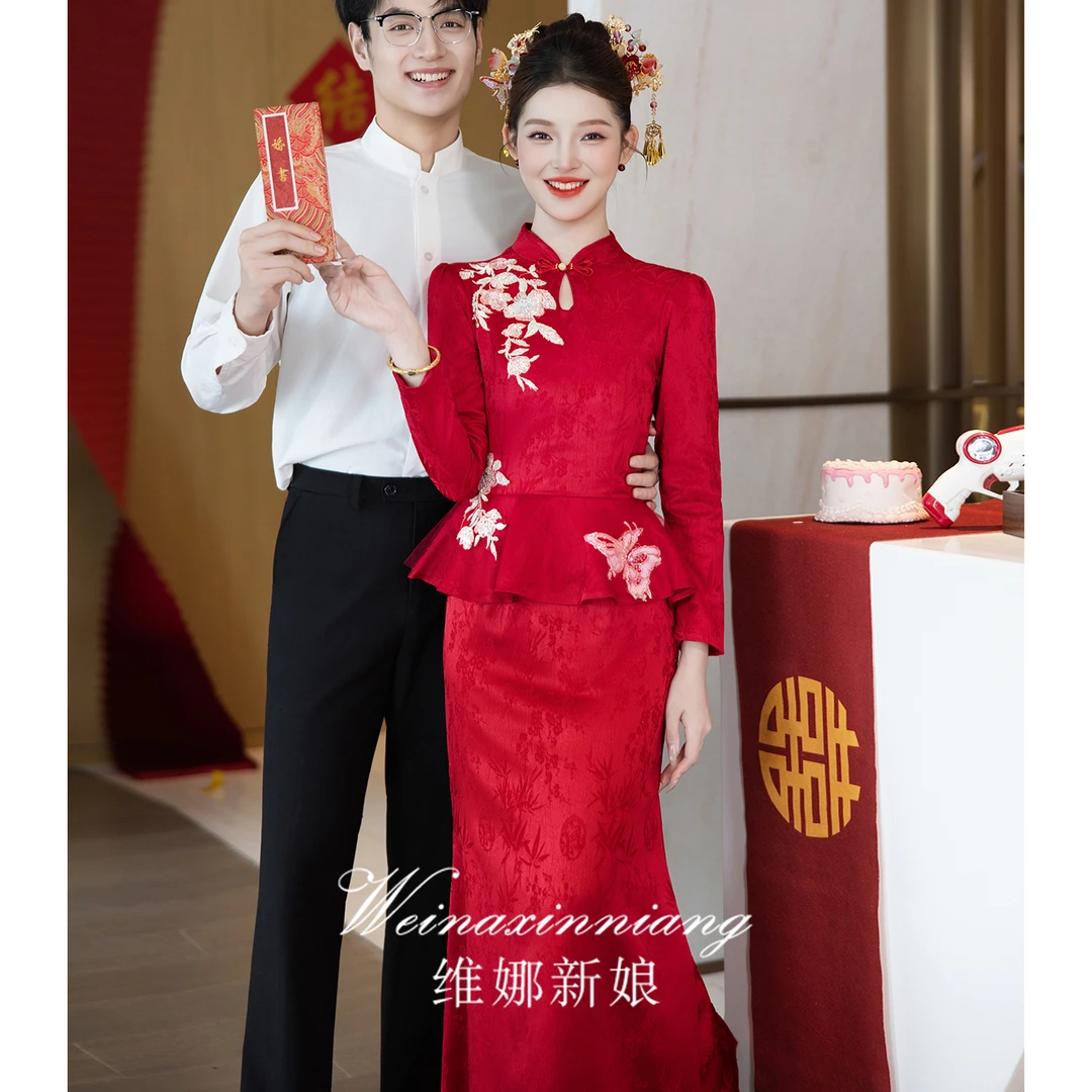 旗袍敬酒服新娘2025新款高级感新中式套装订婚礼服裙鱼尾回门便装