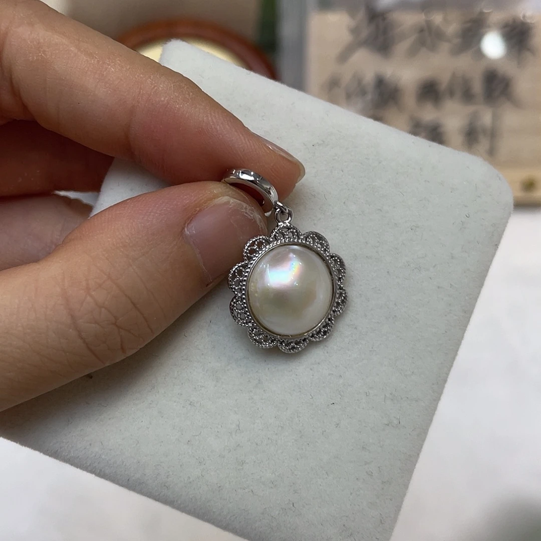 银S925镶嵌吊坠(不含链)拼合珍珠（马贝珠）