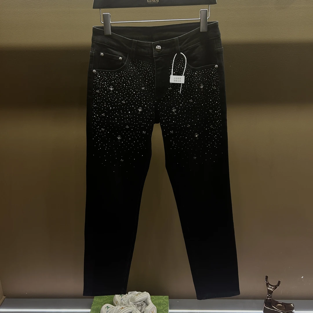 爆满钻十字架9721秋冬新款时尚百搭轻奢潮牌中腰小直筒洗水牛仔