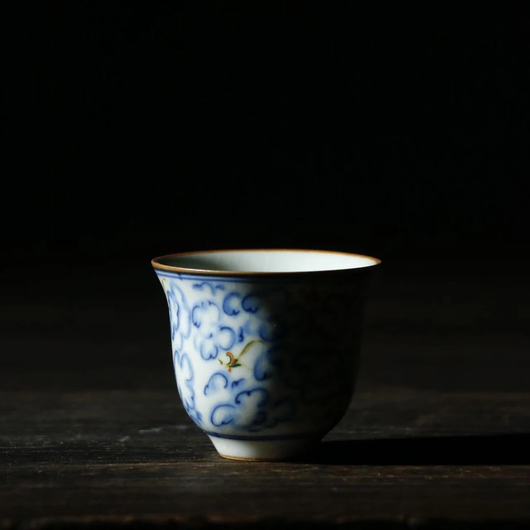 茶禾 复古老陶泥手绘祥云铃铛杯