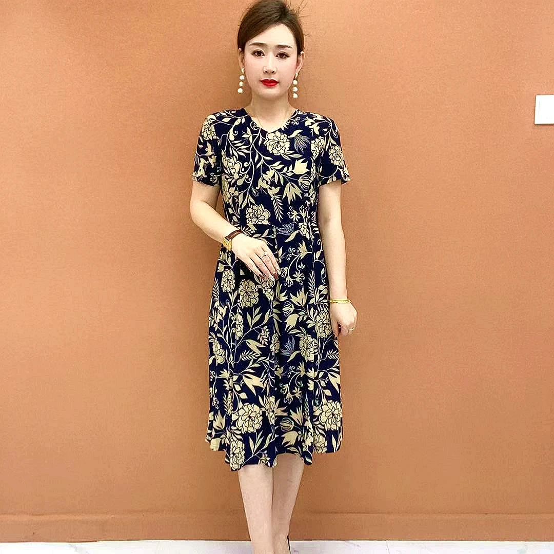 原版正品  新中式显瘦连衣裙 女士冰雪丝碎花裙 减龄气质妈妈装