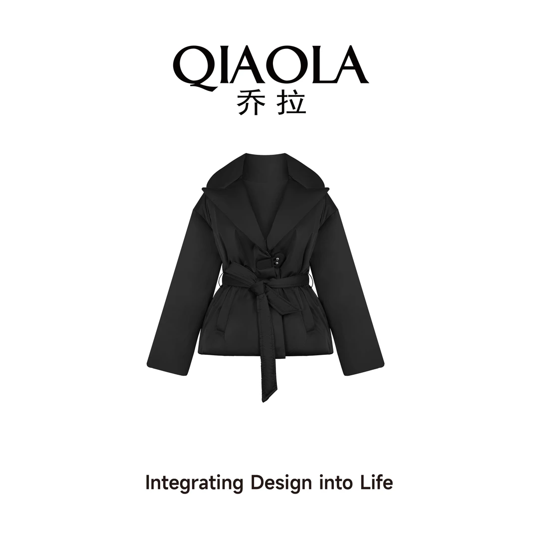 QIAOLA/乔拉【米兰游记】秋冬季白鸭绒大翻领收腰洋气羽绒服