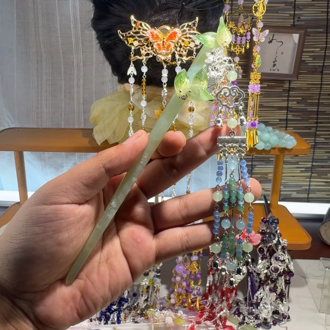 蛇纹石玉合金发饰