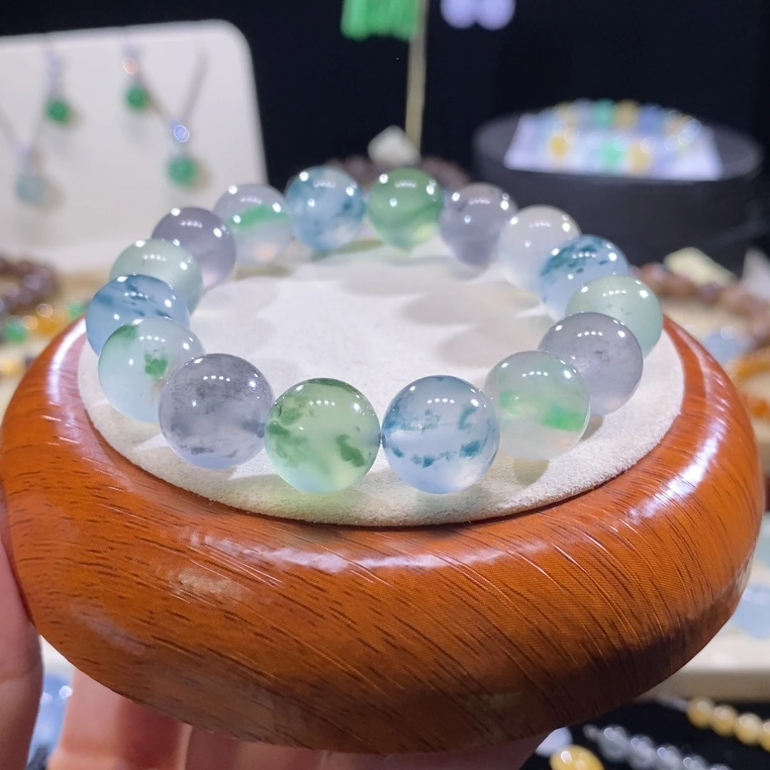 翡翠未镶嵌手串高冰特色飘花手串卡12+