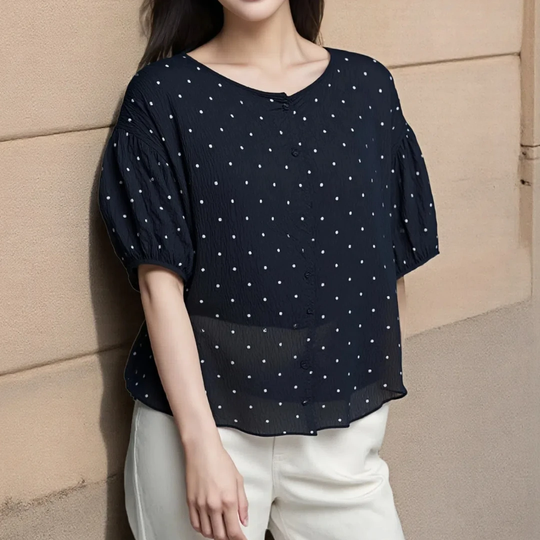 不褪色夏季吸汗薄款波点衬衫气质百搭针织迷彩风大码妈妈夏季上衣