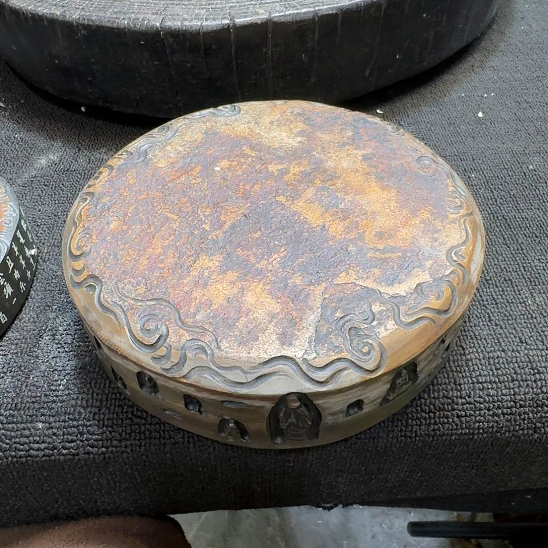 拙*歙砚石刻石鼓摆件