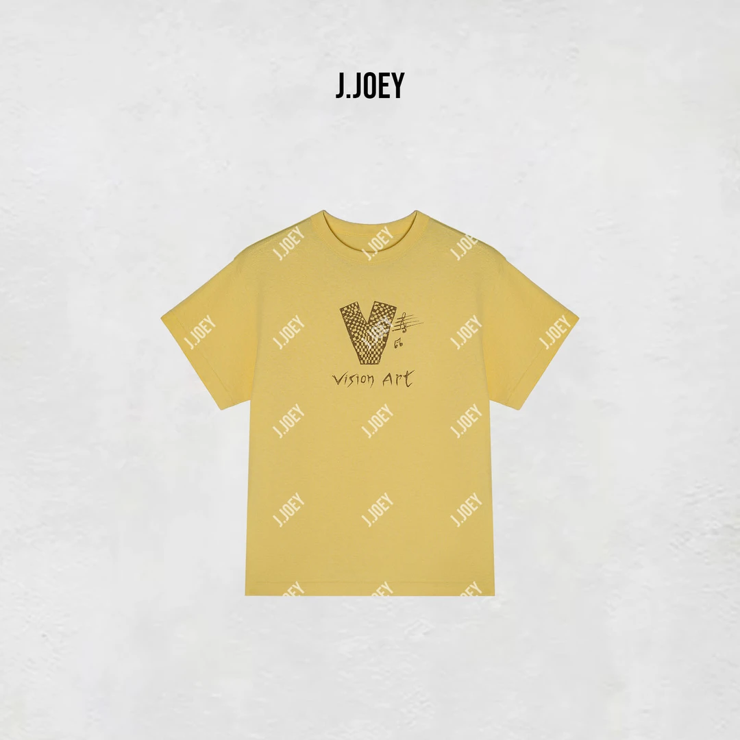 J.JOEY"100棉“夏季新款休闲简约风纯色音符圆领宽松短袖T恤B50506